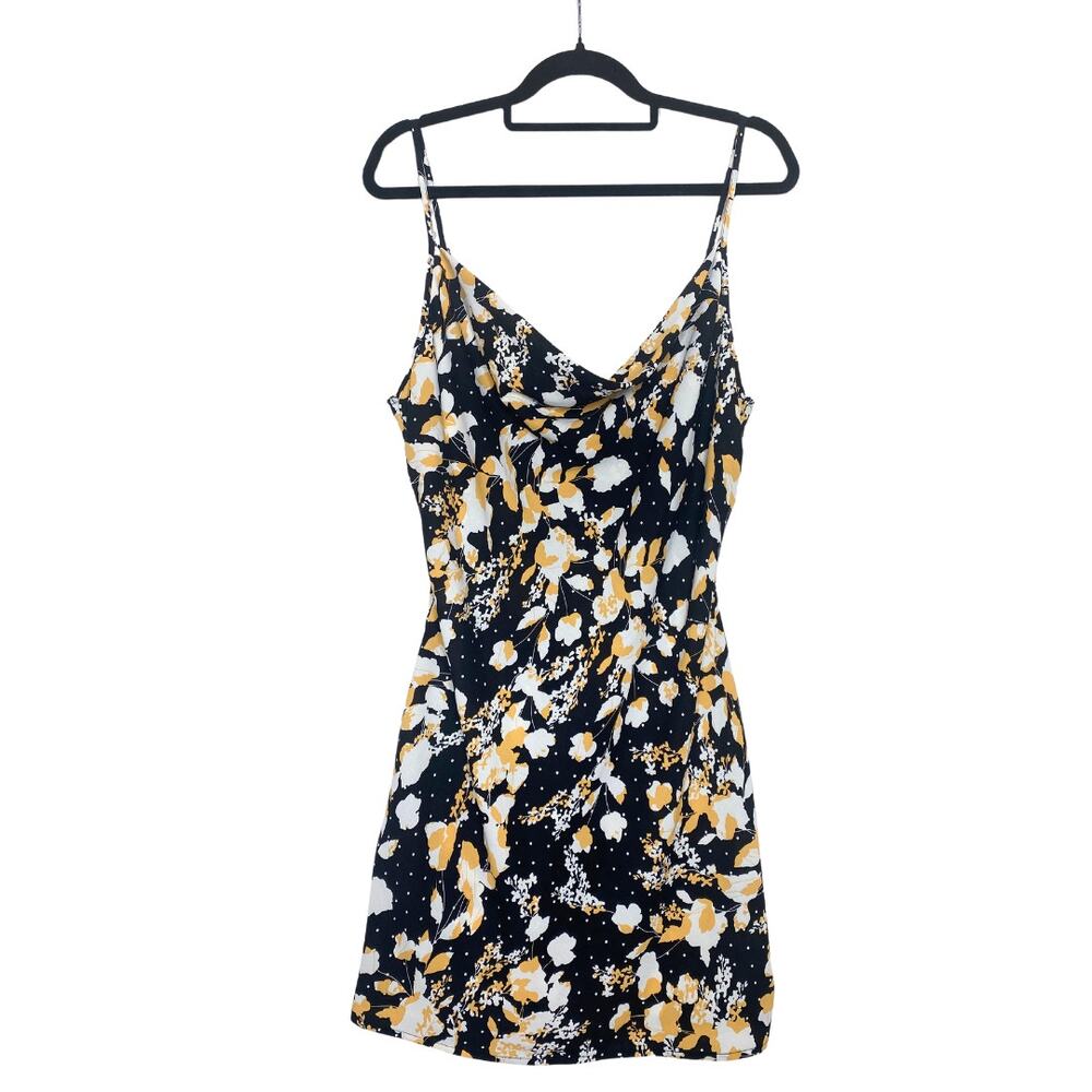 Lulus I Wanna Be Yours Floral Sleeveless Mini Slip Dress XL Black Cowl Neck - Picture 1 of 11